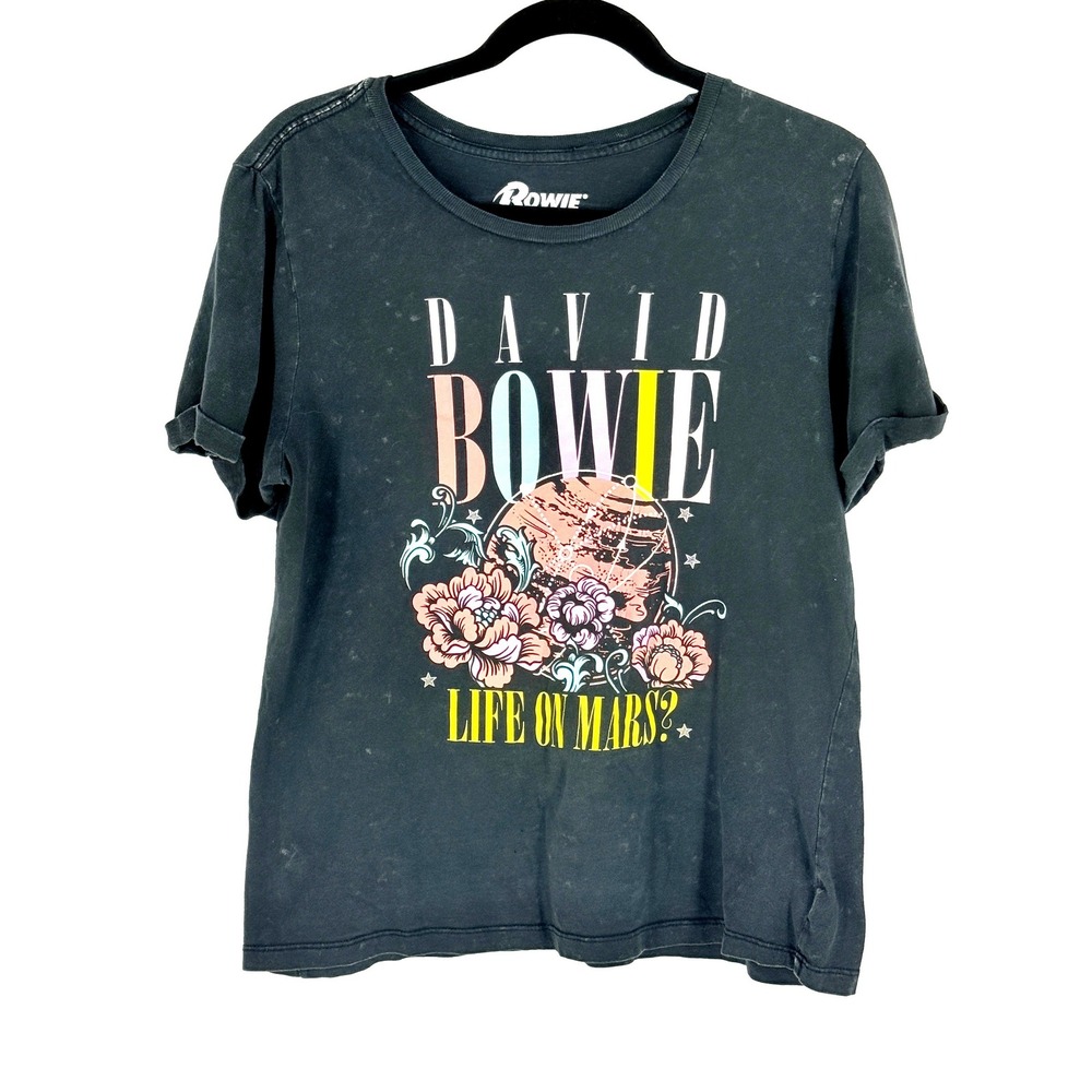 Bowie Archive David Bowie Life on Mars Graphic Tee Faded Black Floral XL Womens